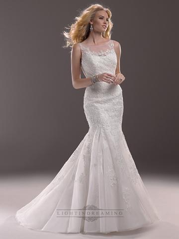 زفاف - Fit and Flare Illusion Bateau Neckline Lace Wedding Dress with Illusion Back