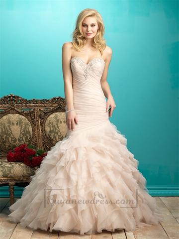 زفاف - Ruffled Pleated Bodice Beaded Sweetheart Wedding Dress with Layers Skirt