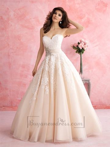 Свадьба - Strapless Sweetheart A-line Lace Ball Gown Wedding Dress