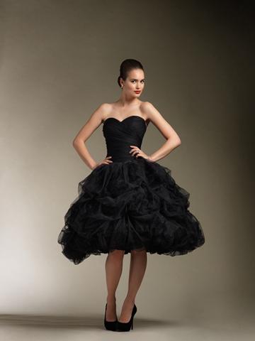Wedding - Black Strapless Knee Length Sweetheart Wedding Dress with Tulle Pick Up Skirt