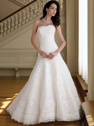 زفاف - Strapless Organza A-line Wedding Dress with Delicately Ruffled Skirt