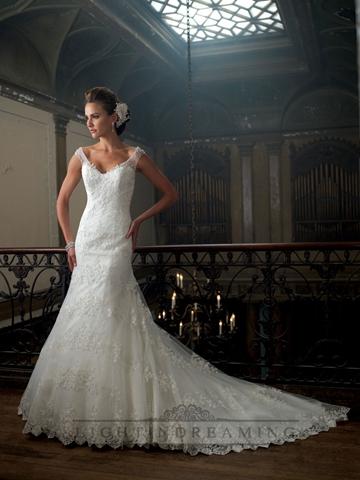 Hochzeit - A-line Cap Sleeves V-neck Wedding Dress with Deep Scoop Back