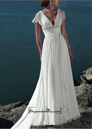 Wedding - A-line V-neck Chapel Wedding Dress For Your Beach Wedding