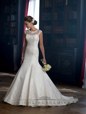 زفاف - Cap Sleeves Illusion Neckline A-line Wedding Dress