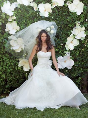 Wedding - Ivory Washed Organza Strapless A-line Spring Wedding Dress with Lace Bow Ribbon