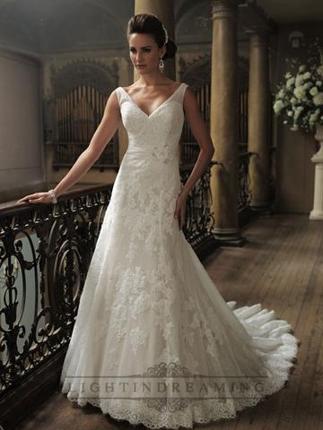 Свадьба - Ruched Straps A-line V-neck and V-back Wedding Dress