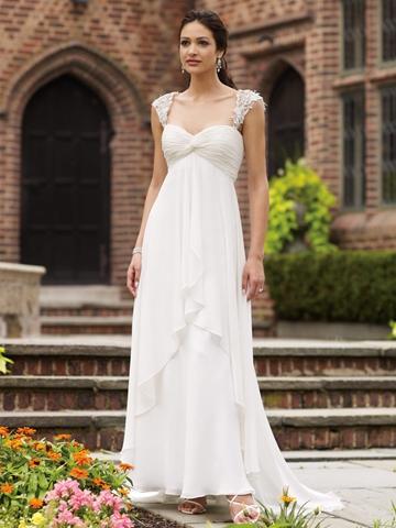 زفاف - Sleeveless Chiffon Sweetheart A-Line Wedding Dress with Lace Shoulder Straps
