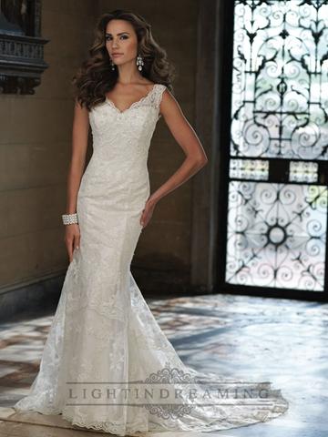 زفاف - Sleeveless Fit and Flare V-neck Wedding Dress with Illusion Lace Back