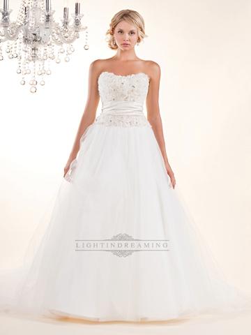 Wedding - Strapless A-line Wedding Dress with Rosette Swirled Embellishment Bodice