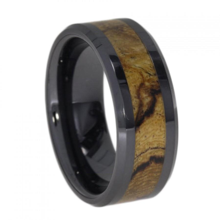 زفاف - Black Ceramic Ring, Sindora Wood Band, Ring Armor Included