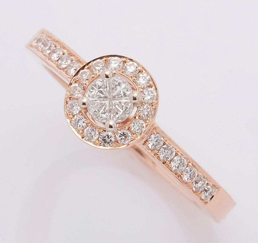 زفاف - Art Deco,Engagement Ring, 18K Rose Gold Ring, Halo ring, Invisible Setting ring, Diamonds ring, Wedding Ring, Classic Engagement