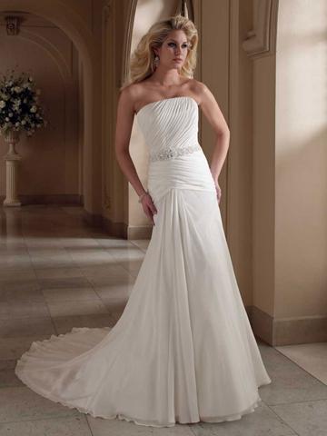 زفاف - Strapless Satin Faced Chiffon Soft A-line Wedding Dress with Asymmetrically Finely Ruched Bodice