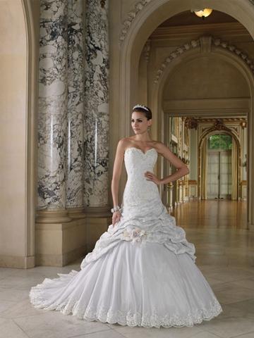 Wedding - Taffeta Sweetheart Formal Ball Gown Wedding Dress with Lace Pick-up Skirt