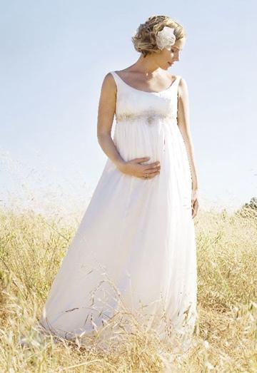 زفاف - Ruffles Chiffon Strapless Scoop Empire A-line Long Maternity Wedding Dress