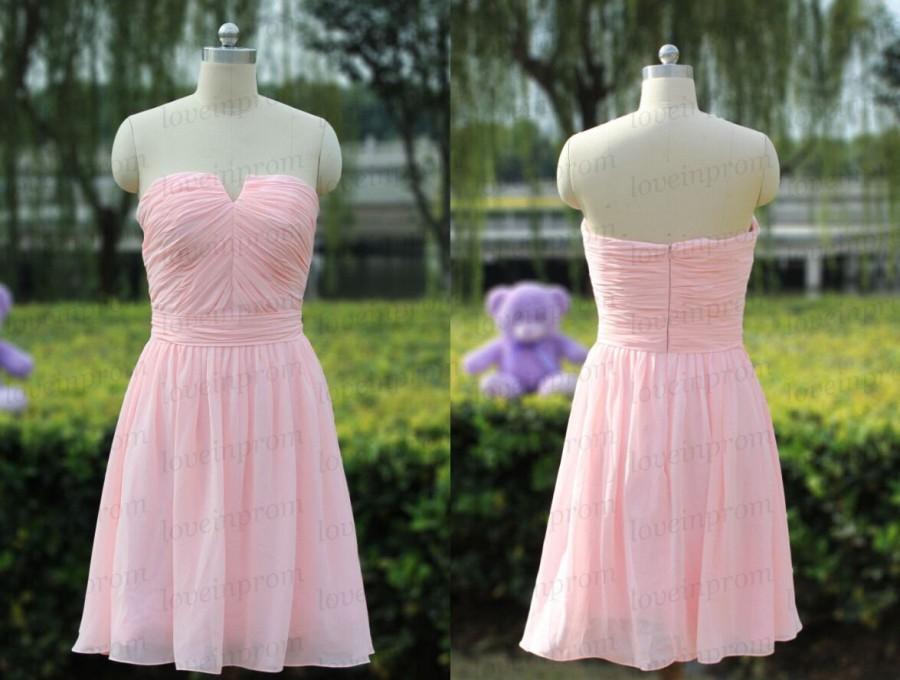 Mariage - Pink Bridesmaid Dress,Sweetheart Wedding Party Dress,Handmade Chiffon Pink Prom Dress,Bridesmaid Gowns