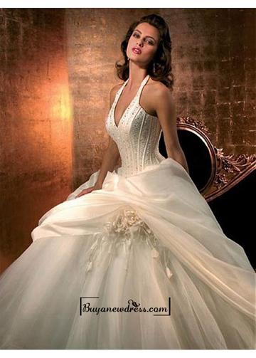 Mariage - Beautiful Elegant Exquisite Satin Halter Neckline Wedding Dress In Great Handwork