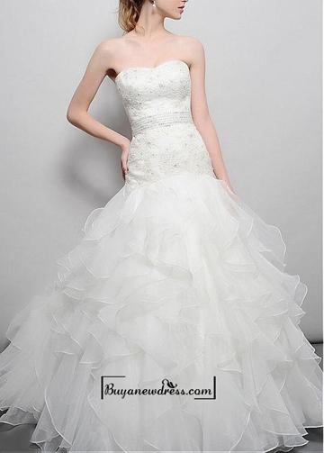 Wedding - Amazing Over Lace & Organza & Satin A-line Strapless Sweetheart Natural Waist Beaded Wedding Dress