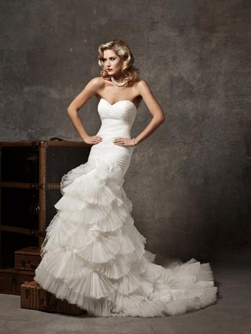 Wedding - Pleated Mermaid Wedding Dress with Organza Fan Skirt and Strapless Sweetheart Neckline