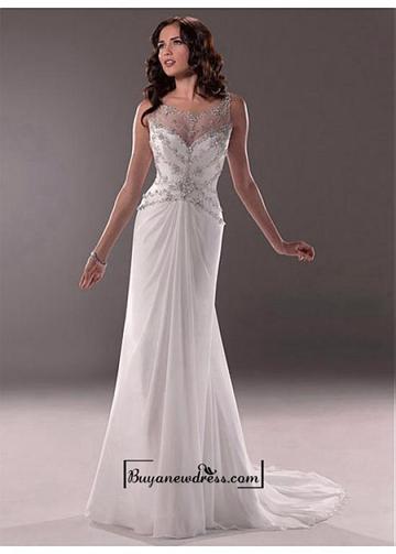 Hochzeit - Amazing Chiffon & Tulle & Satin Sheath Illusion Bateau Neck Natural Waistline Wedding Dress