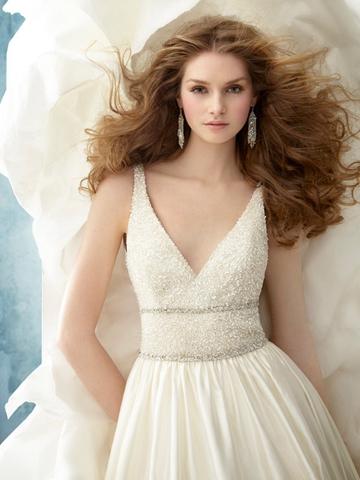 زفاف - Sleeveless Silk Faced Satin Bridal Ball Gown with Beaded Bodice and V-neckline