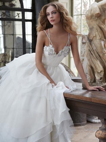 زفاف - Crystal Georgette Ballet Bodice Bridal Ball Gown Wedding Dress with Spaghetti Strap