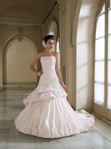 Hochzeit - Strapless Taffeta Full A-line Wedding Dress with Tiered Pick-up Skirt and 3D Flower