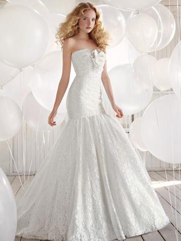 Wedding - Strapless Sheen Lace Trumpet Wedding Dress with Blooming Flowers on Bodice