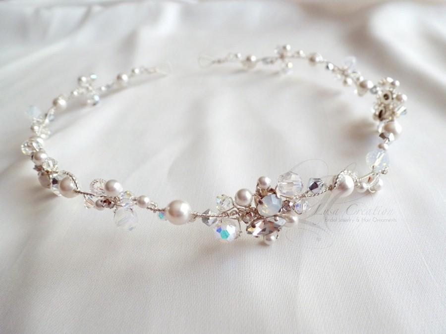 Wedding - White Opal Crystal Bridal Headband   -  Sparkling White Opal Wedding Crystal Head Piece