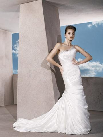 Mariage - Beautiful One-shoulder Satin Trumpet Beaded Wedding Dress with Lace-up Back