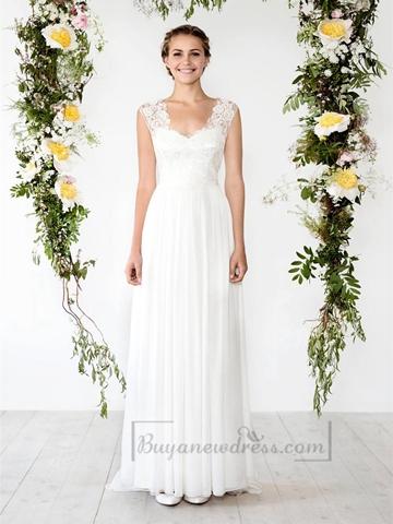 Mariage - Cap Sleeves Sheath Wedding Dress with Cut Out Back