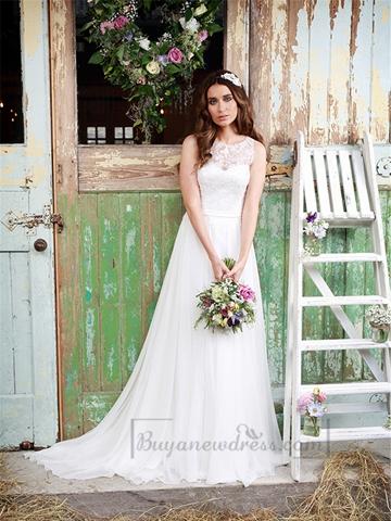 Wedding - Luxury Illusion Neckline Lace Bodice Wedding Dress