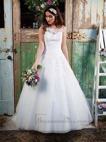 زفاف - Stunning Illusion Neckline & Back A-line Lace Over Wedding Dress