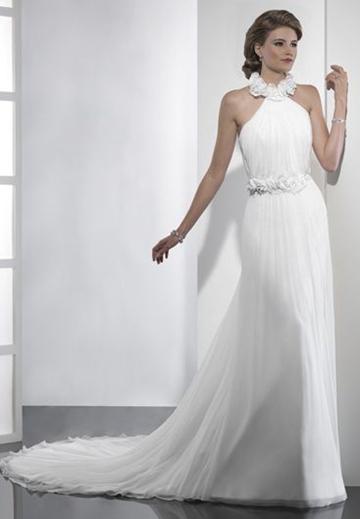 Mariage - Chiffon Halter Column Elegant Floor Length Wedding Dress