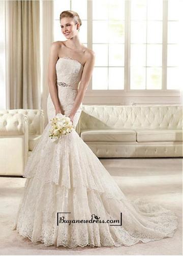 Hochzeit - Alluring Satin&Tulle Mermaid Bateau Neckline Natural Waistline Wedding Dress