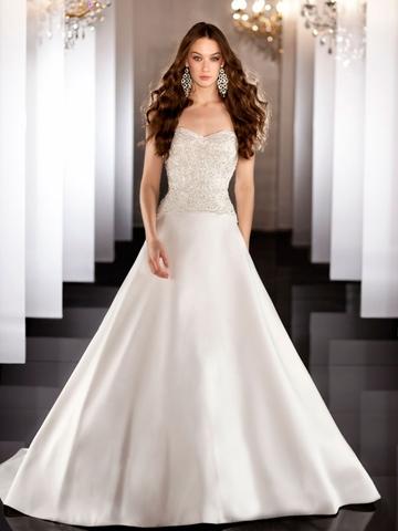 Hochzeit - Strapless A-line Sweetheart Beading Bodice Wedding Dress with Traditional Chapel Train