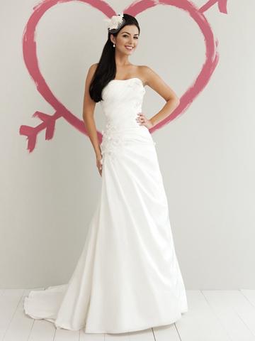 زفاف - Taffeta Strapless Glamorous Spring A-line Wedding Dress with Lace Appliques