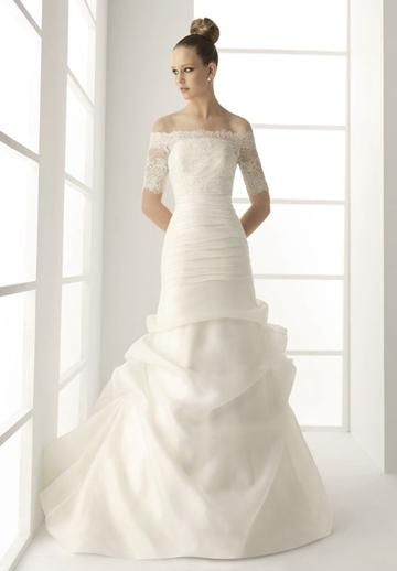 زفاف - Ruffles Off-the-Shoulder A-line Organza Elegant Wedding Dress with lace Sleeves
