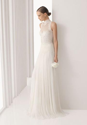 Hochzeit - Tulle and Lace High Collar A-line Floor Length Elegant Wedding Dress