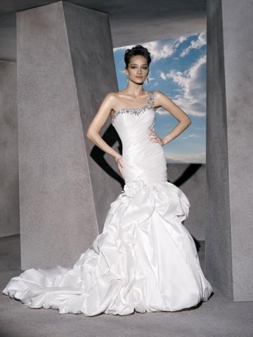Hochzeit - Classic Taffeta One-shoulder Wedding Dress Embellished with Crystal Beading