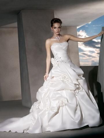 Wedding - Crystal Beading and Flowers - Taffeta Strapless Ball Gown Wedding Dress
