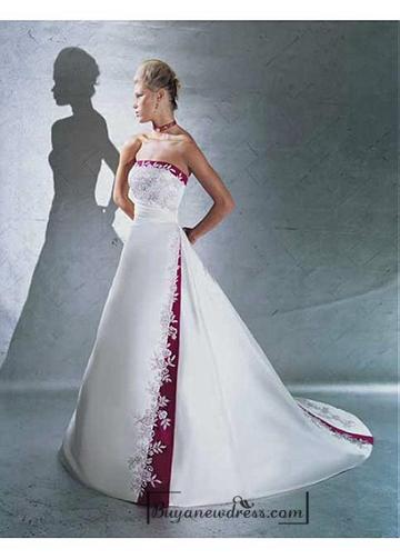 Hochzeit - Beautiful Elegant Satin A-line Strapless Wedding Dress In Great Handwork