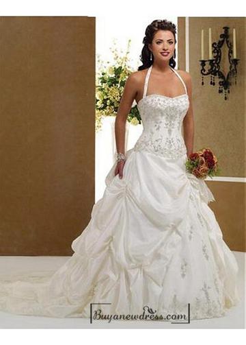 Mariage - Beautiful Elegant Taffeta A-line Halter Wedding Dress In Great Handwork