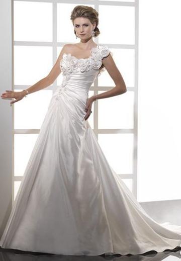 Hochzeit - Floral Satin One-Shoulder A-line Elegant Wedding Dress