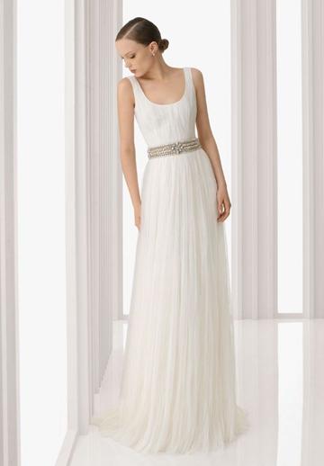 زفاف - Organza Scoop Column Elegant Wedding Dress with Beaded Waistband