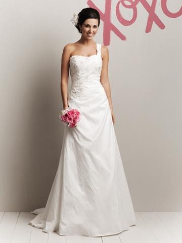 Hochzeit - Crinkle Taffeta One Shoulder Glamorous Spring A-line Wedding Dress Sweep Train