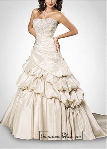 Wedding - Beautiful Elegant Taffeta A-line No Waistline Wedding Dress In Great Handwork