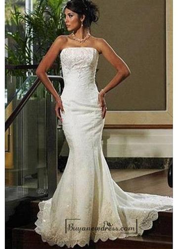 Mariage - Beautiful Elegant Tulle Mermaid/trumpet Strapless Wedding Dress In Great Handwork