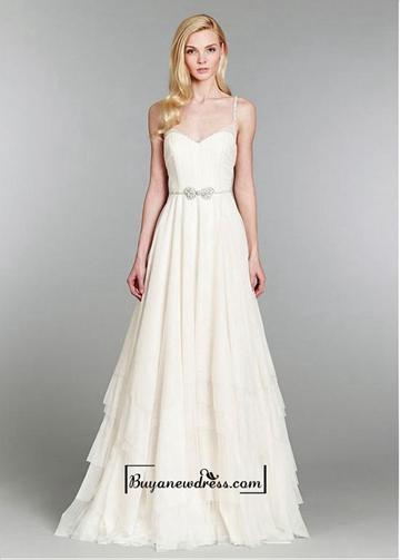 Wedding - Attractive Tulle & Satin A-line Spaghetti Straps Natural Waistline Wedding Dress