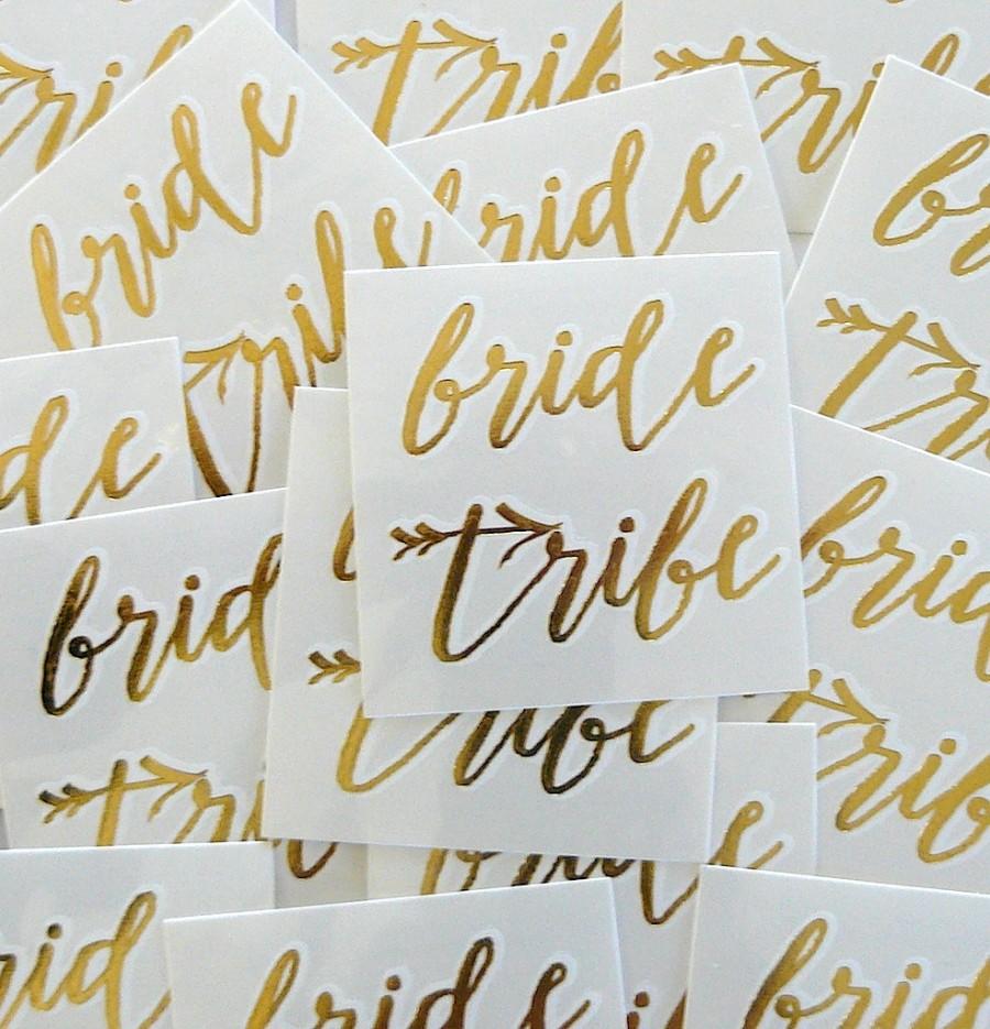 Wedding - bride tribe - set of 10- temporary gOLD tattoo - 2" x 2" - bachelorette party -bridesmaid tattoo