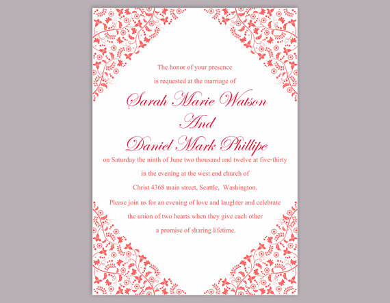 Hochzeit - DIY Wedding Invitation Template Editable Word File Instant Download Printable Invitation Red Invitation Elegant Invitation Flower invitation